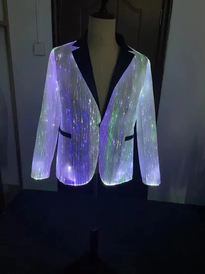 Chaqueta de traje de fibra óptica de lujo LED Rainbow Dazzling Burning Man para hombres