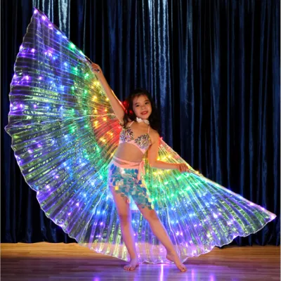 Capa de utilería para danza del vientre con ala iluminada LED de color para niños